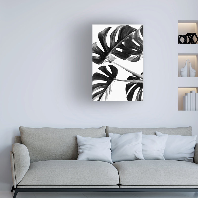 Œuvre d'art sur toile noir Amini54 Monstera noir et blanc 05, H 12 po x l 19 po