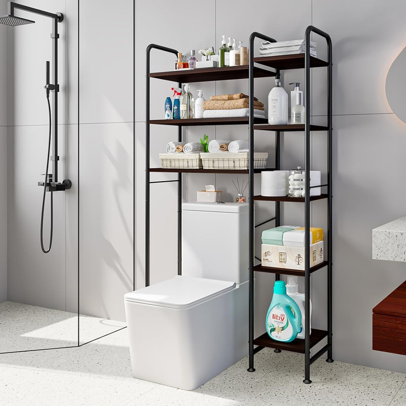 Over The Toilet Storage Shelf - Freestanding Bathroom Organizer With 5-Tier Open Shelves, Sturdy Metal Frame & Adjustable Feet For Space Saving Storage