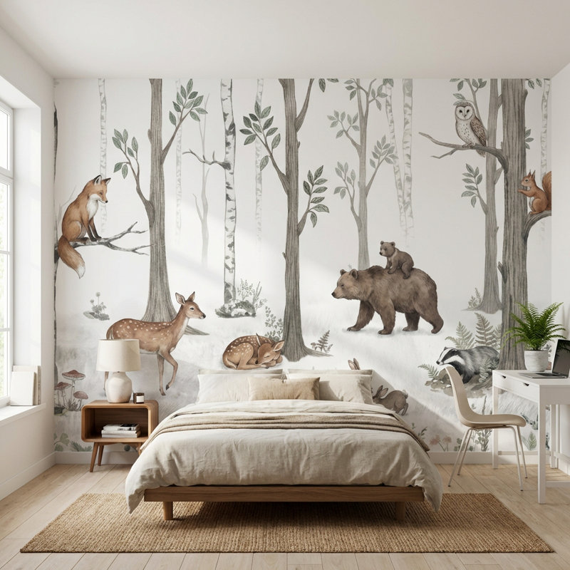 Papier peint forêt, animaux, nature, Peler et coller, 200 po x 120 po