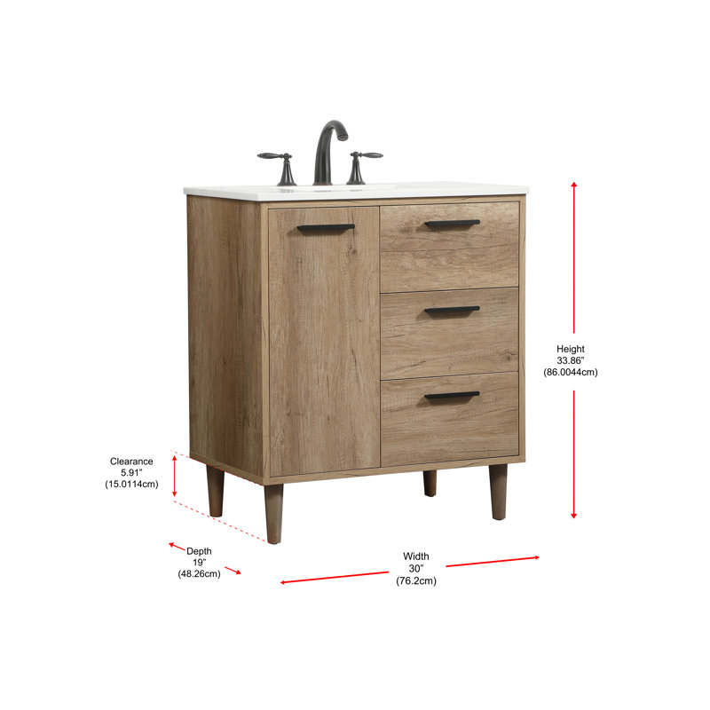 Baldwin 30'' Single Bathroom Vanity with Engineered Marble Top, Natural Oak