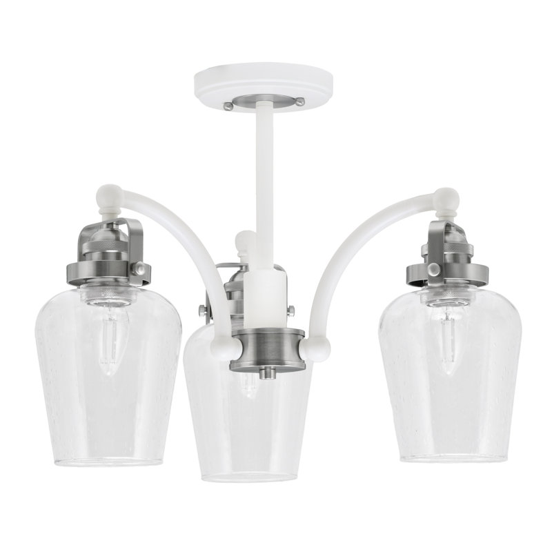 Plafonnier semi-encastré 3 lumières avec verre transparent 5 po Easton, Blanc / nickel brossé