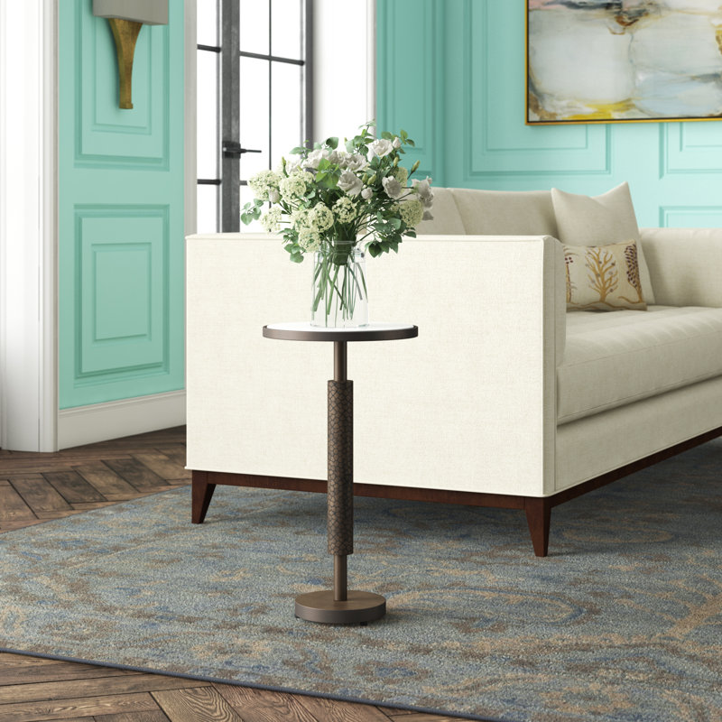 Hammered Martini Table, White/Bronze