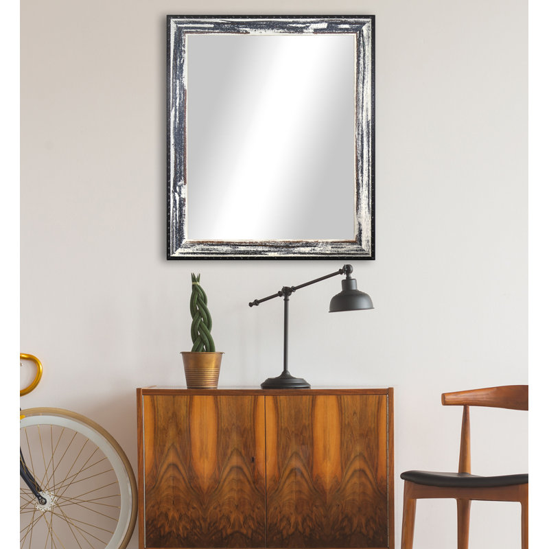 Solid Wood Flat Wall Mirror, 48" H x 24" W, Weathered Whitewash/Dark Rivet