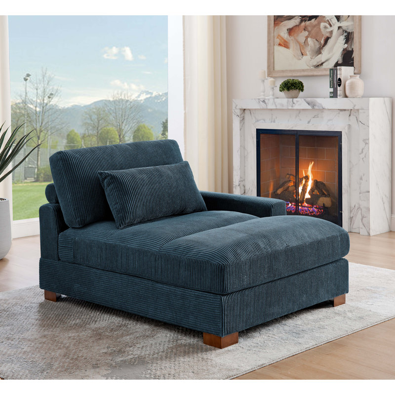 Chaise longue rembourrée Ariee, Orienté à gauche (vu de face), Velours côtelé bleu foncé