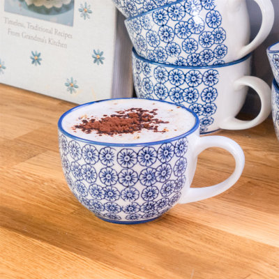 Nicola Spring 12 Piece Hand-Printed Cappuccino Cup & Saucer Set - 250ml - 6 Colours