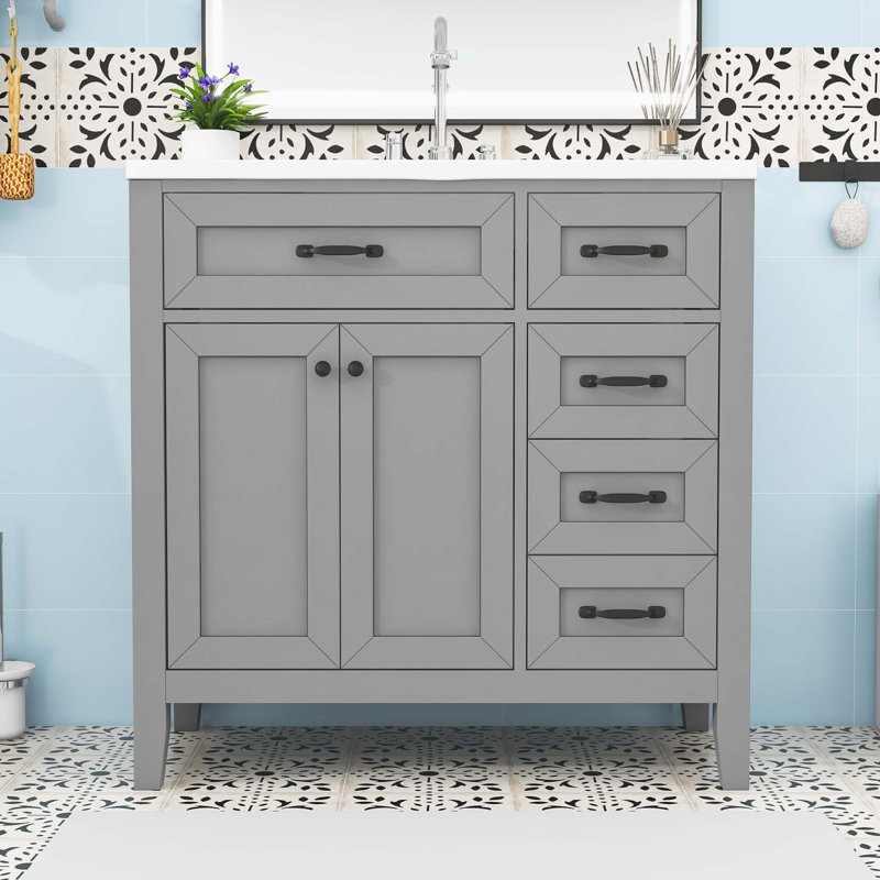 Bathroom Vanity with Sink Combo and Drawers, Grey