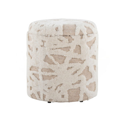18" Storage Ottoman in Beige Acro Wool with High Pile Textured Design