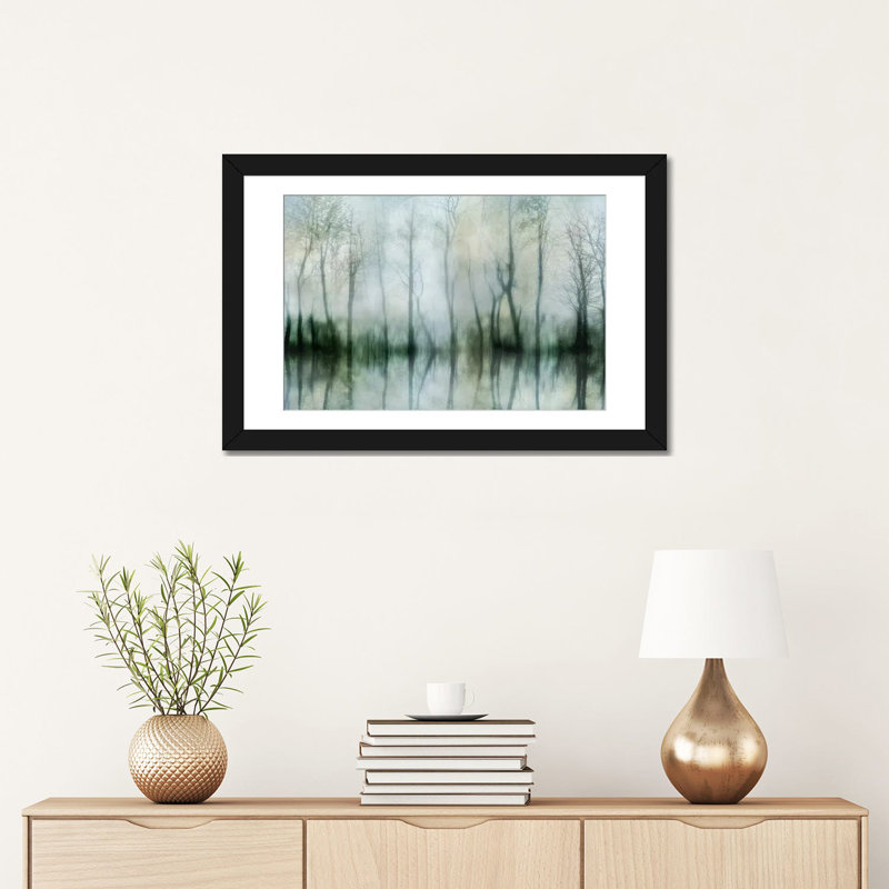 « ponded pond », impression sur toile, H 16 po x l 24 po x P 1 po, Papier avec cadre noir, Blanc
