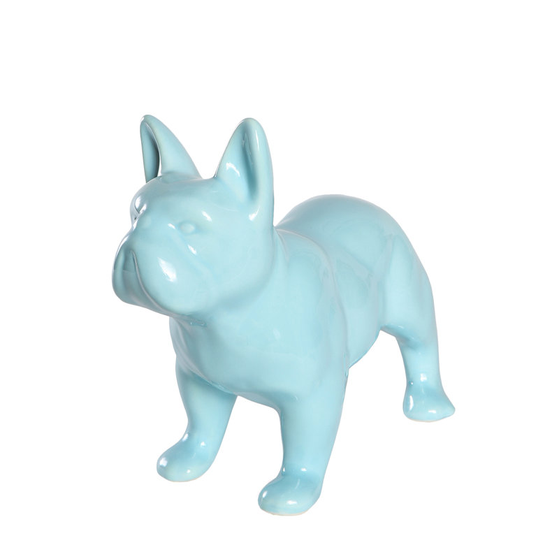 Figurine Rideau, Bleu lustré, H 7,87 po x l 9,84 po x P 4,13 po, Bouledogue