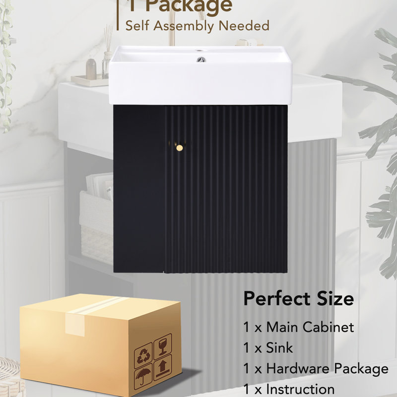 Meuble-lavabo de salle de bain avec lavabo en céramique - moderne 21,6 po, rangement à gauche, noir, meuble-lavabo noir Charm 21,6 po, moderne