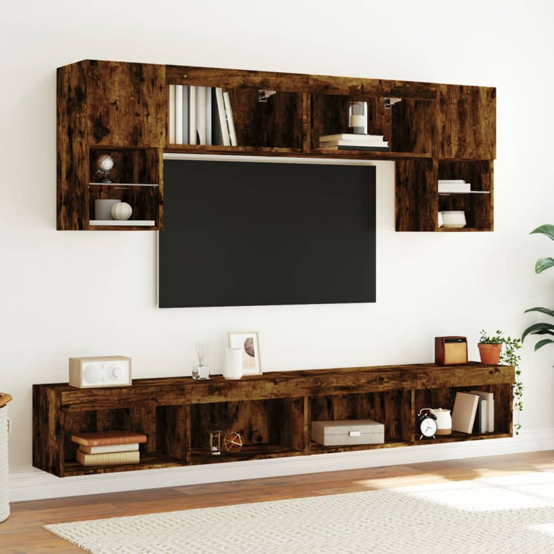 Unfinished Entertainment Centre for TVs up to 28" with Fireplace Included, Smoked Oak