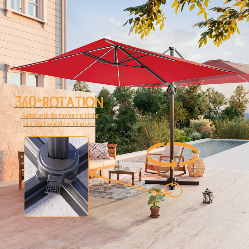 Parasol de patio en porte-à-faux 10x8ft à DEL, Rouge rouille