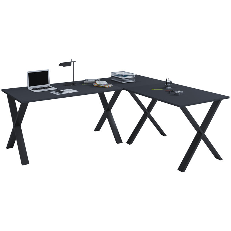 L-Shaped Writing Desk, 76cm H x 160cm W x 50cm D, Black