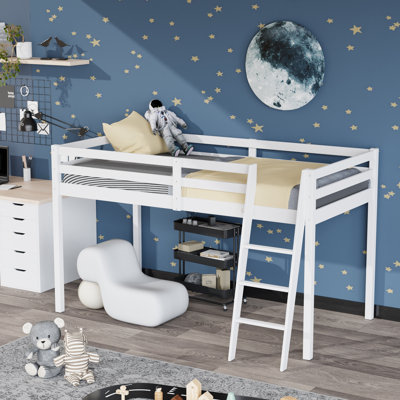 Junior Low Loft Bed With Stairs, Wood Loft Bed For Adults, Kids And Young Teens