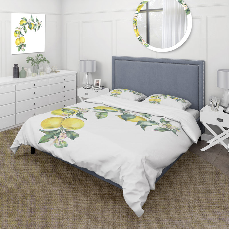 Ensemble de housse de couette Tropical - Branch of Yellow Lemons and Leaves II - Microfibre de polyester