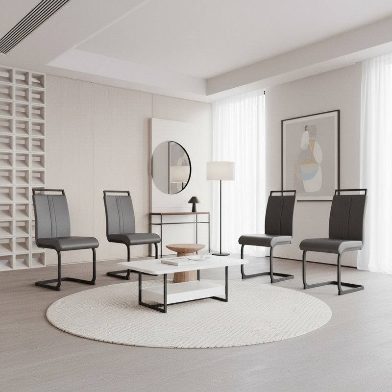 Ensemble de 4 chaises de salle à manger modernes en similicuir avec pieds en forme de C, Noir, Gris