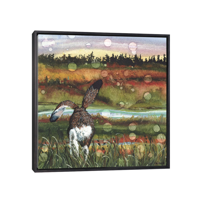 " Lolloping " by Maggie Vandewalle, 37" H x 37" W x 1.5" D, Distressed Black Framed, No Mat