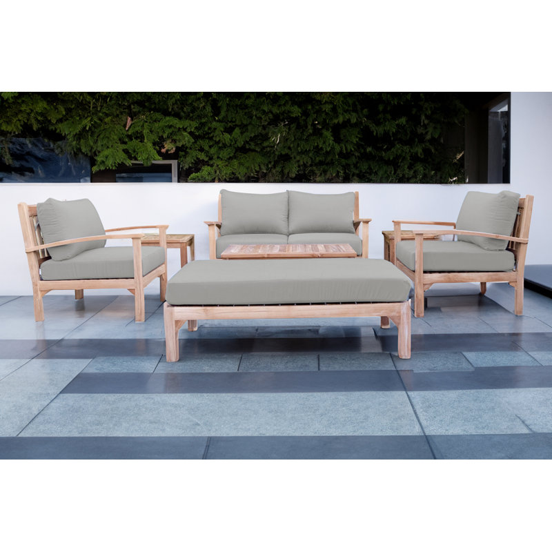 Huntington 7 Piece Teak Loveseat Seating Group with Sunbrella Cushions, Granite Sunbrella®