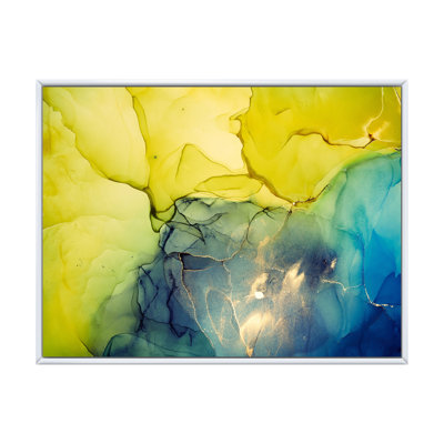 Jaune et bleu, vagues de marbre II - peinture sur toile