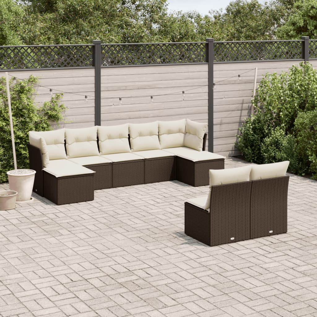 Vidaxl 9-Tlg. Garten-Sofagarnitur Mit Kissen Braun Polyrattan