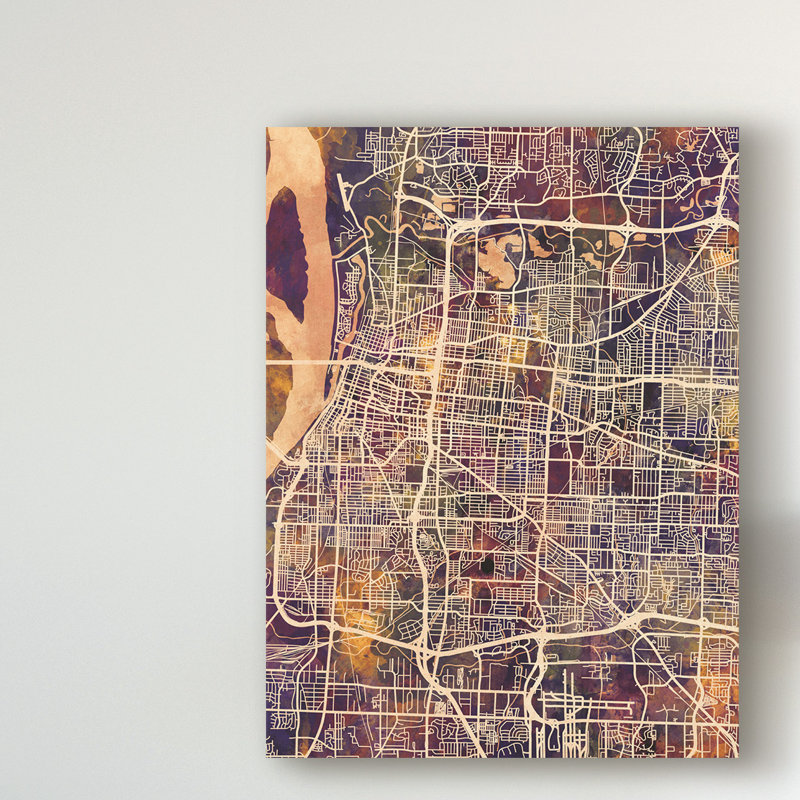 « memphis tennessee city map ii », reproduction d’art sur toile tendue brune, H 24 po x l 18 po x P 2 po