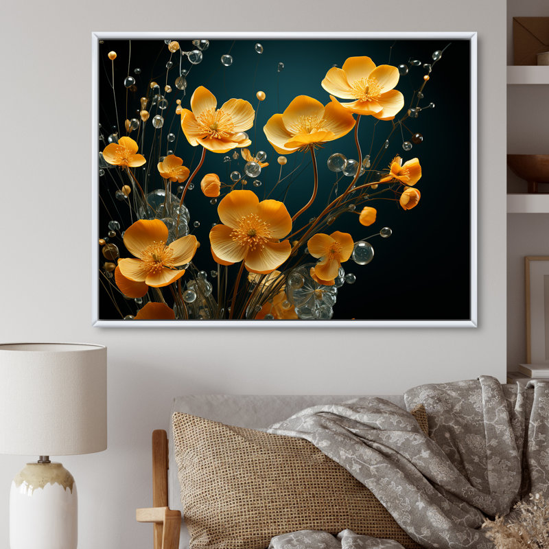 «Buttercups Collage Of Nature» sur toile, H 12 po x l 20 po, Cadre flottant blanc