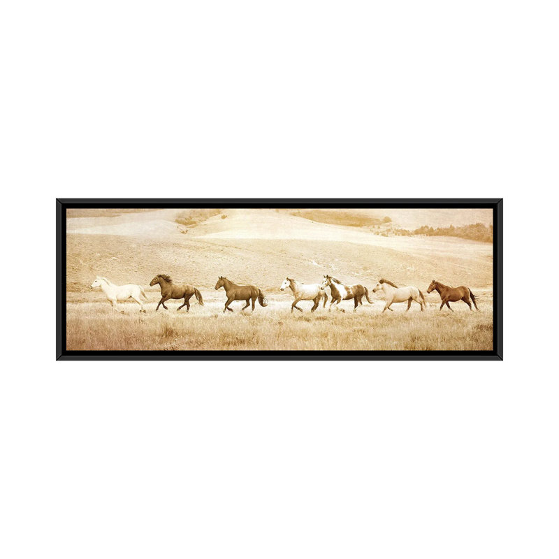 Headed For Water by Rhonda Thompson - Floater Frame Panoramic Print on Canvas, Black Framed, 30.48 cm H x 91.44 cm W