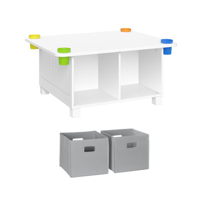 Bureau pour enfants RiverRidge et table d'activités artistiques avec 4 casiers de rangement et 4 tasses de rangement amovibles - blanc avec 2 bacs en tissu gris