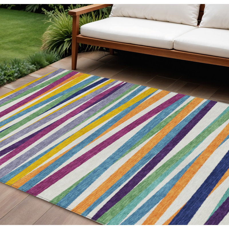 Tapis intérieur lavable rayé bleu 9 pi x 12 pi HomeRoots