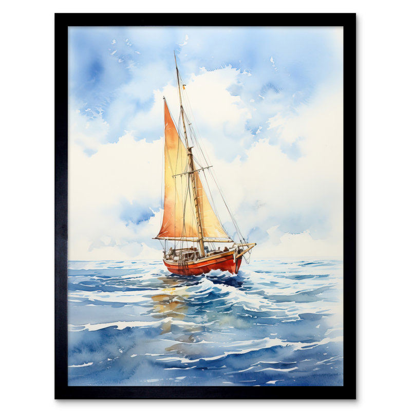 Orange Sailing Boat 1 Piece Single Picture Frame Wall Art