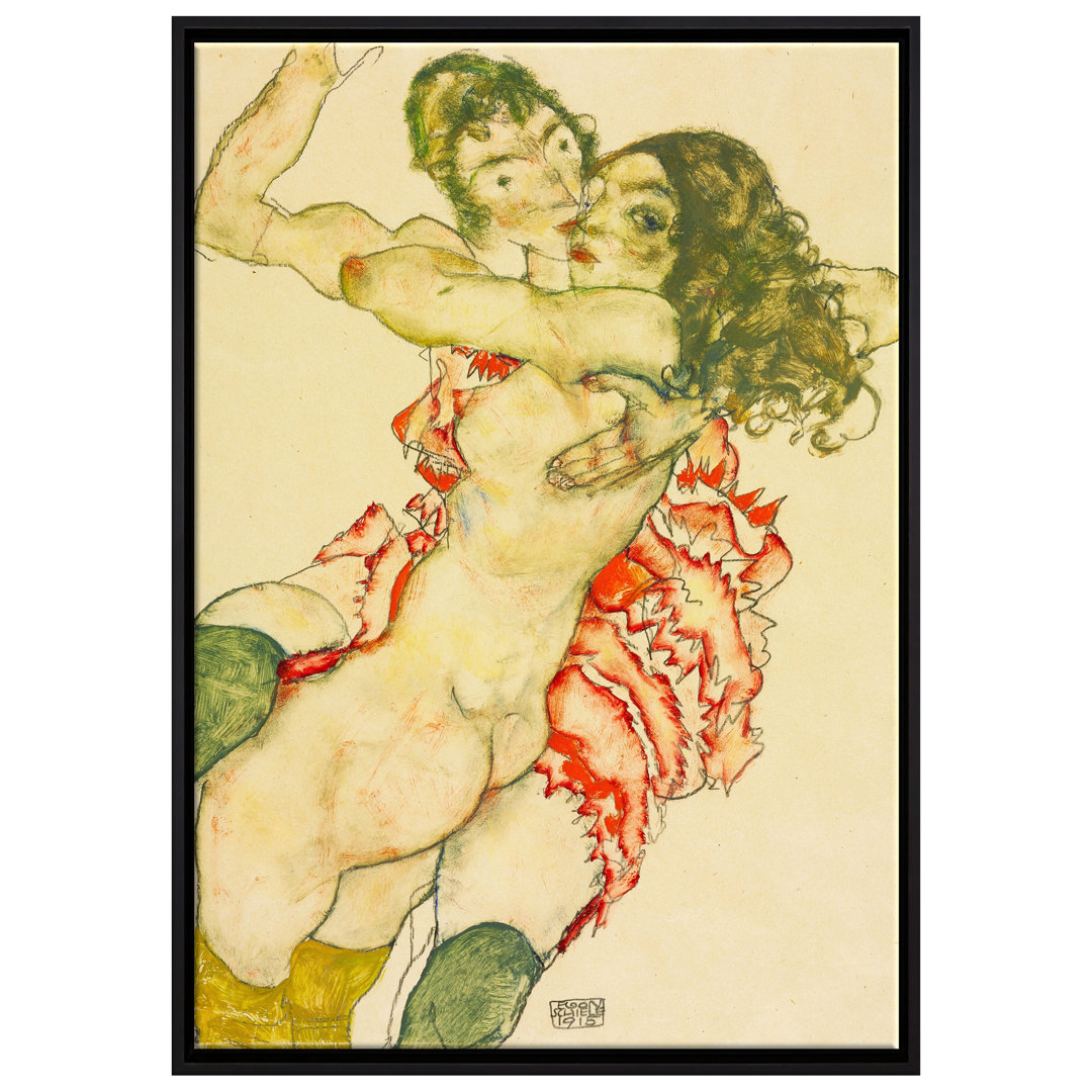 Gerahmtes Leinwandbild Two Women Embracing Each Other von Egon Schiele