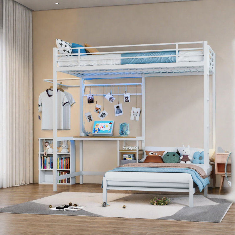 Lits simples en métal peu encombrants avec bureau multifonctionnel et rangement
