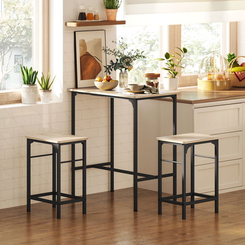 Ensemble de table de salle à manger 3 pièces, ensemble de table de bar pour 2 avec repose-pieds, naturel