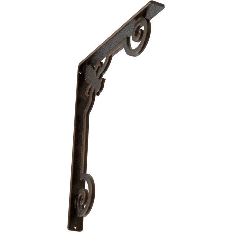 Support en fer forgé Fleur De Lis, H 15 po x l 1,5 po x p 12 po, Bronze vieilli
