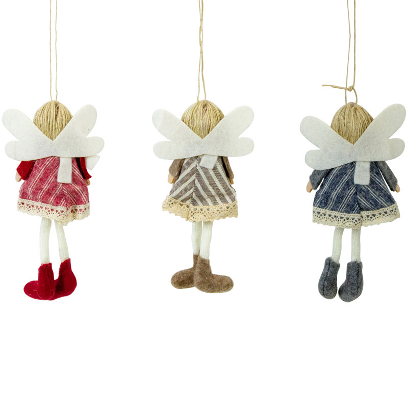 Set of 3 Hanging Angel Doll Christmas Ornaments with Striped Dresses