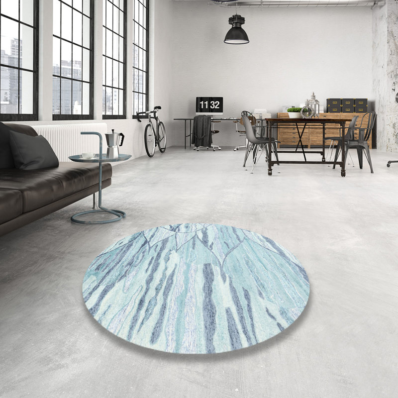 Tapis bleu/gris contemporain, Rond 7 pi x 7 pi