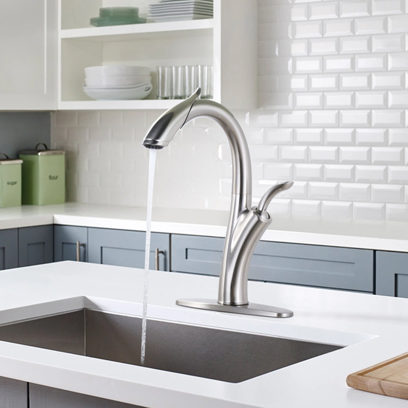 Single-Handle Pull-Down Spray Kitchen Faucet With 2 Water Flow Modes, Brushed Nickel