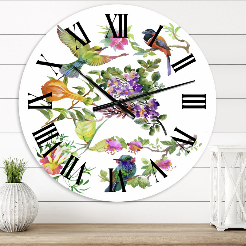 Flowers and Colourful Birds II Wall Clock, Small