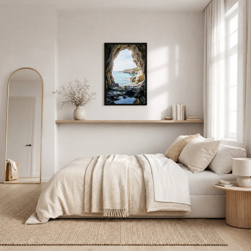 «Rocky Cave» sur toile turquoise et bateau, H 24 po x l 16 po