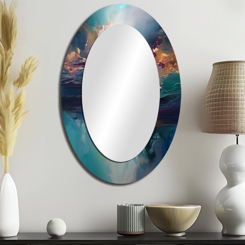 Coucher de soleil sur l'ocÃ©an aux nuances de bleu - Miroir dÃ©coratif ovale Â« Paysages Â» sur support mÃ©tallique