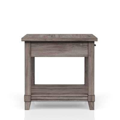 Table de bout grise avec espace de chargement et tiroir