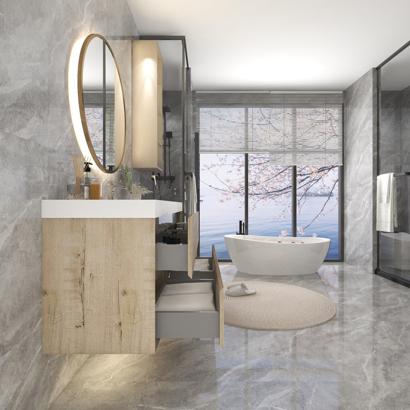 Ensemble de meuble-lavabo simple 59 po, Chêne blanc