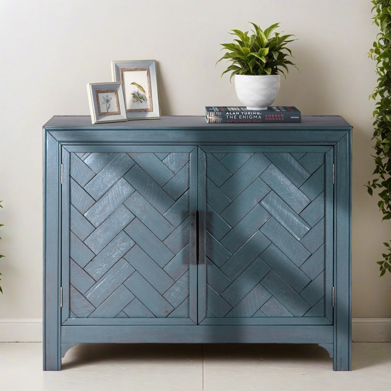 Buffet de rangement 2 portes 40,02 "avec tablettes réglables, buffet en bois pour le salon et le vestibule, Bleu antique