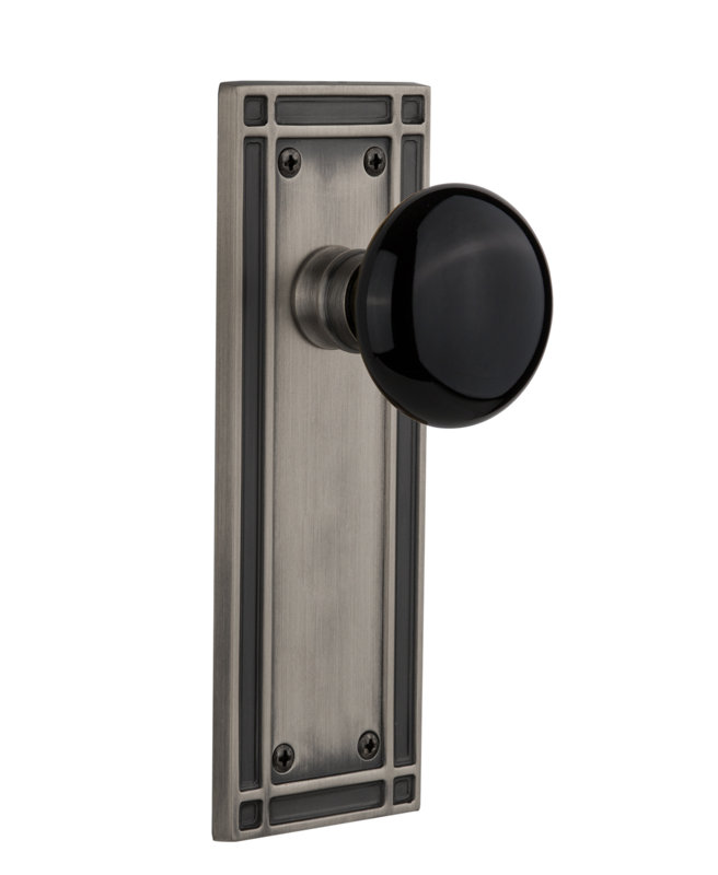 Mission Plate with Black Porcelain Door Knob, Antique Pewter