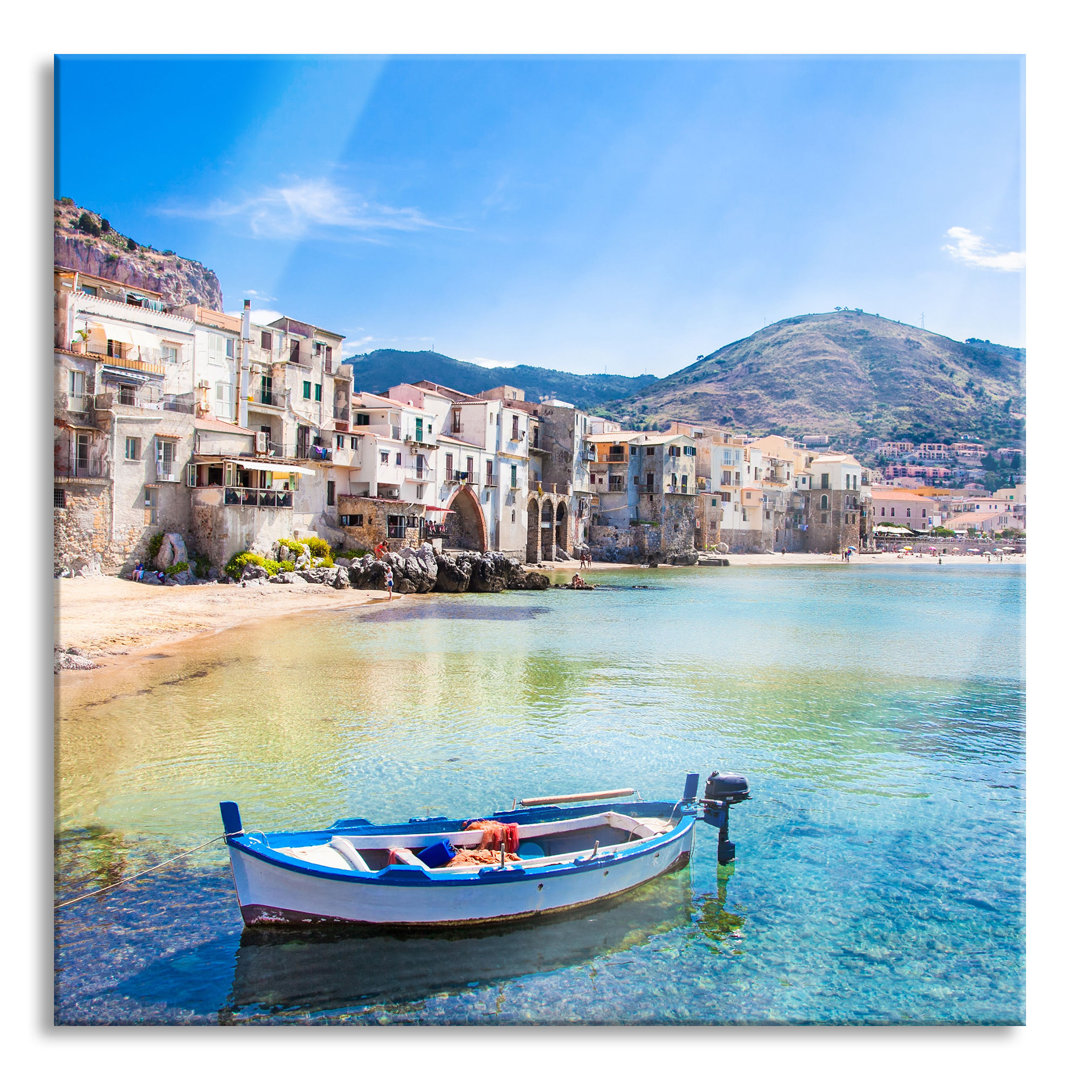 Glasbild Wundervoller Blick auf Cefalu