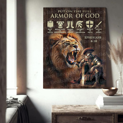 Chrétien, art mural sur toile, armure de dieu, versets bibliques, reproduction d'art sur toile, peinture, lion, citation, écriture, citation, œuvre d'art encadrée pour le salon