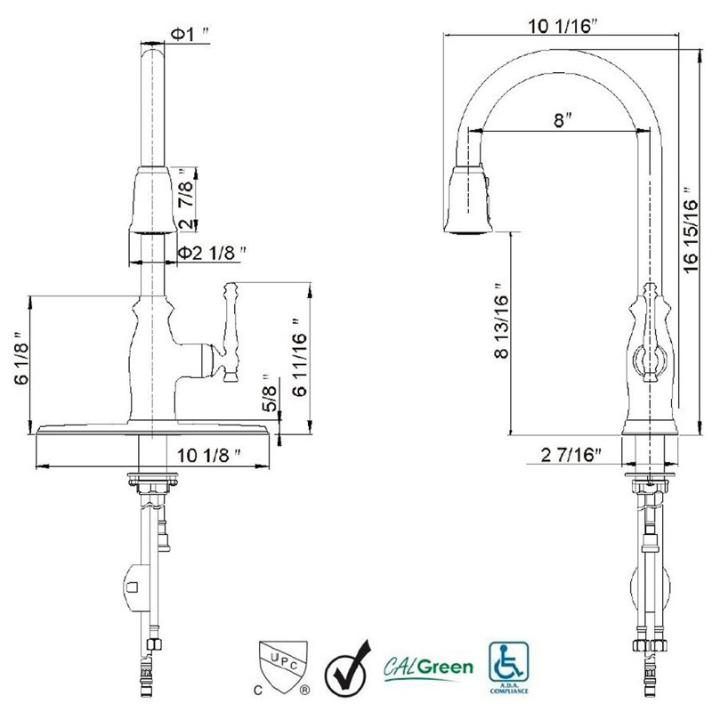 Ultra Faucets Prime Pull Down Kitchen Faucet, Polished Chrome