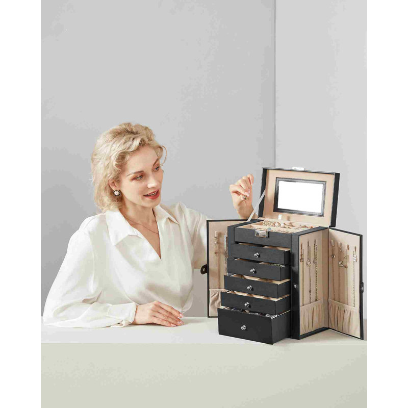 Jewellery Box 6 Tiers, Jewellery Case With 5 Drawers, Large Storage Capacity, With Mirror, Lockable, Jewellery Storage Organiser, Gift For Loved Ones, For Watches