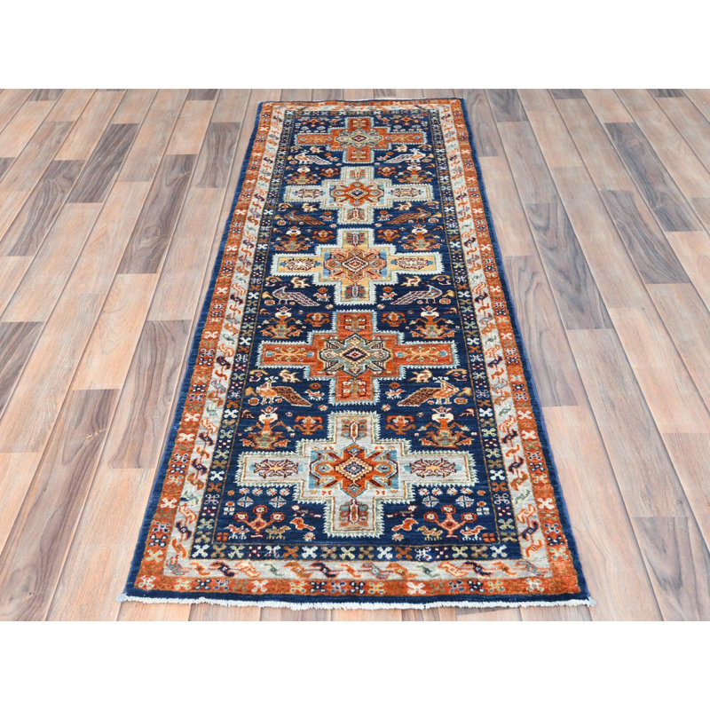 Tapis de couloir en laine noué à la main 200 KPSI bleu d'inspiration arménienne 2 pi 1 po x 5 pi 10 po 4FCD2F4B755F42649147CC31CE203072