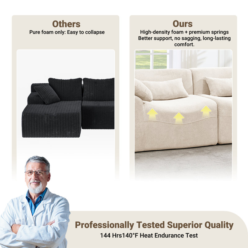Fauteuil sans accoudoirs à compression moderne en repose-pieds 31,5 po Segal, Chenille beige